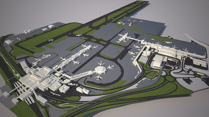 Vertex Modelling - http://www.vertexmodelling.co.uk/
To create a Gatwick Airport model was an unusual job as we specialize in urban "as-built" 3D modelling but it was definitely one we relished working on. It also proves that we can capture great looking, detailed  & accurate 3D model for anywhere in the world if suitable source aerial imagery exists.
