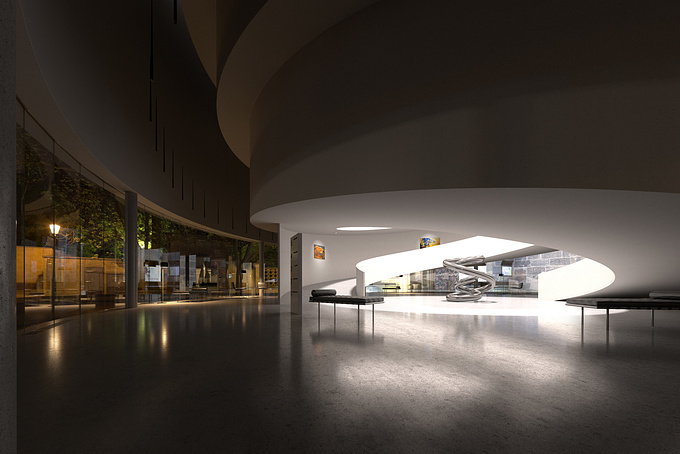 3D architect - http://www.3darchitect.lt
Interior visualisation of museum. A twisting space takes care of Lithuanian Expatriate artworks. 
3ds max, corona, photoshop.