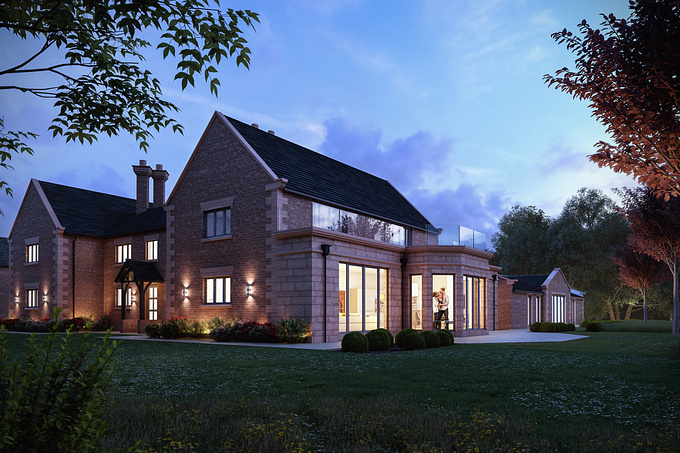 AP Visuals - http://www.apvisuals.co.uk
Hi Guys,

This is an existing farmhouse building in rural Cheshire in England. The large extension includes seperate poolhouse and landscaped gardens. I modelled the entire building in Rhino 3D, exported to Max where I used railclone & forestpack to add extra details such as the gutters etc. Final image was rendered with Vray and then some postwork with photoshop. I try and get as much done in max & try to avoid heavy postwork wherever possible. Thanks for looking & your comments will be greatly appreciated!
