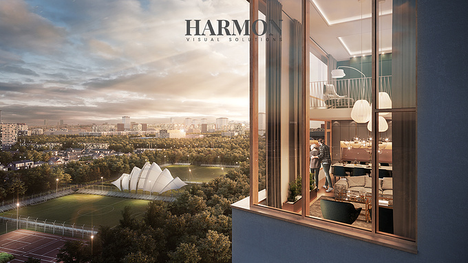 HARMON VS created a set of images to show a possible future building on the EXPO area in Łódź, Poland.