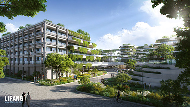 Green building architectural rendering by Lifang Vision