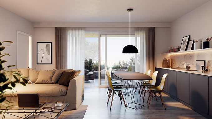 Some renders from a commercial work I finished recently where I was asked to represent how the apartments of the building under construction could look like once furnished.
