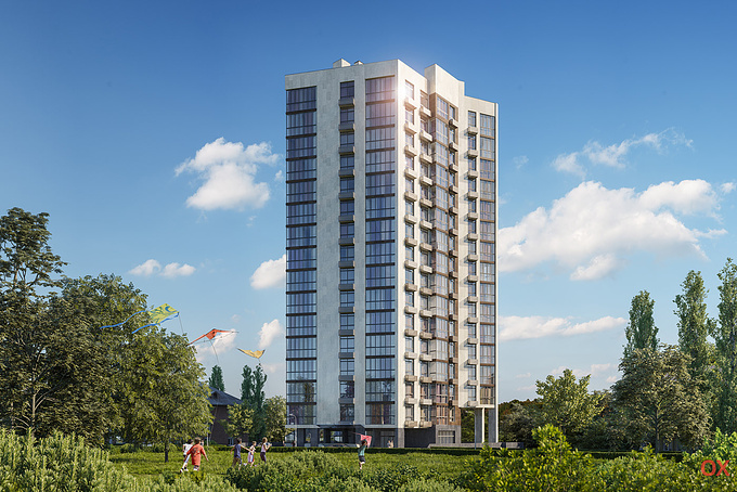 https://www.behance.net/oxvisuald80b
Morning Render by OX Visual Studio

 Concordia
 2018
 OX Visual Studio
 Clubhouse
 16 floors and 69 apartments
 Ukraine, Kiev

Contact: 



Concordia is a residential complex in the format of a private clubhouse. The construction of the project began in Kyiv, Ukraine. The house location will make it possible to observe the historical part of the city that was important to reflect this in architectural visualization. Clear geometric lines of the building facade and natural stone cladding are really impressive at night renders. All in all, there are more than 8 architecture renders for this facility.