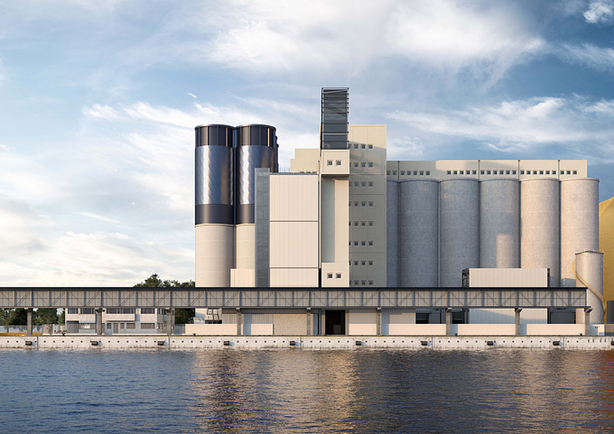 Project for 6 new silos, located in an industrial plant in front of Venice.