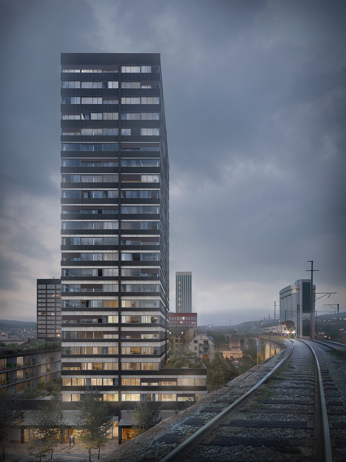 Visualizations for Meier Hug Architekten and the competition for a new high-rise in Zurich. The contribution of the Zurich architects made it to 2nd place.