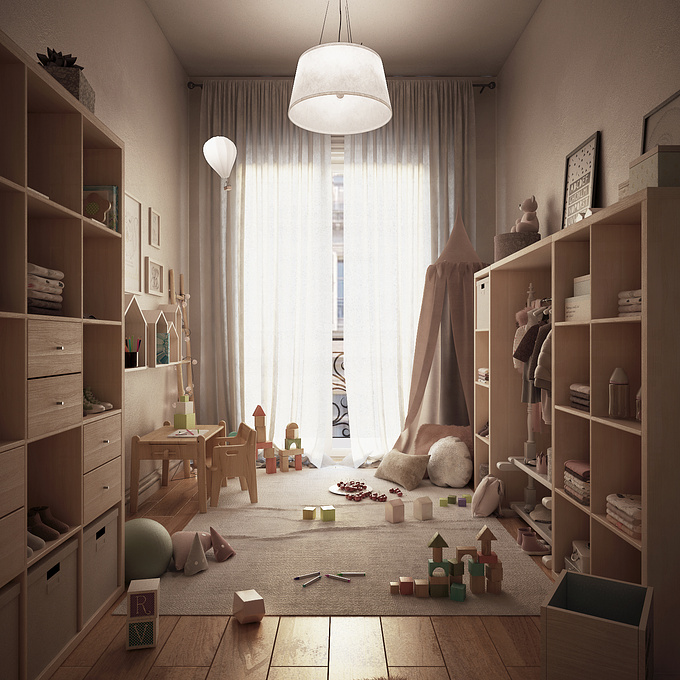 Interior Design & CGI for a baby girl bedroom 