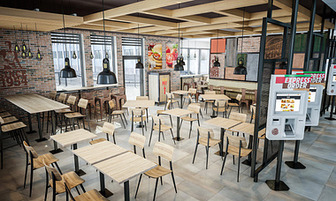 Interior and exterior visualization of Burger King