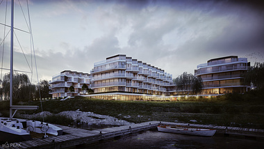 Apartment building on the lakeshore, Poland