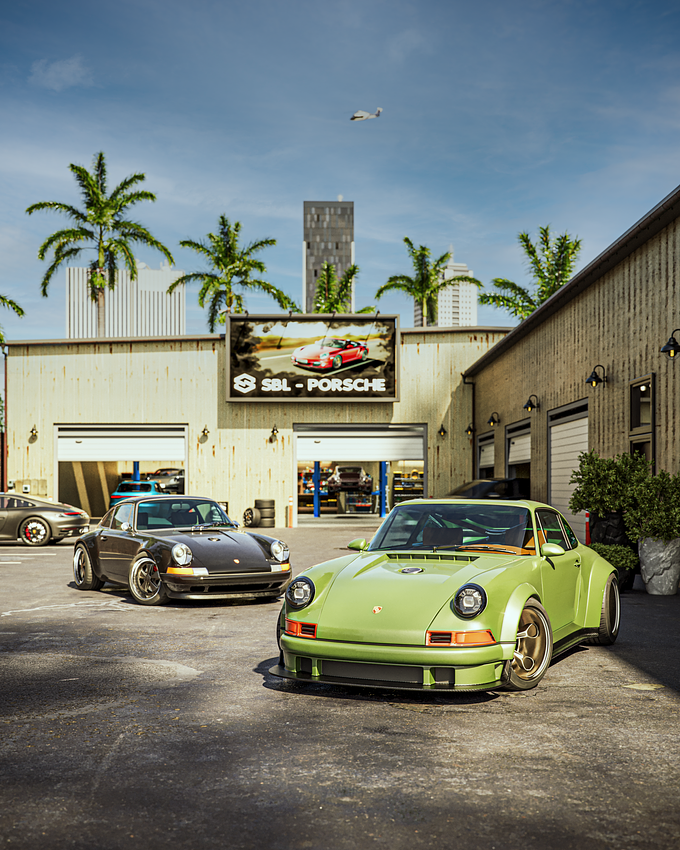 I'm passionate about porsche, 
and I ended up doing this scene with several porsches.