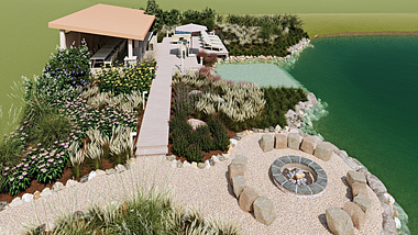 relaxing at the lake - landscape design for a barndominium