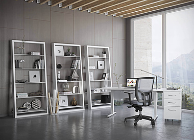Home Office Interior Design in Gray and White