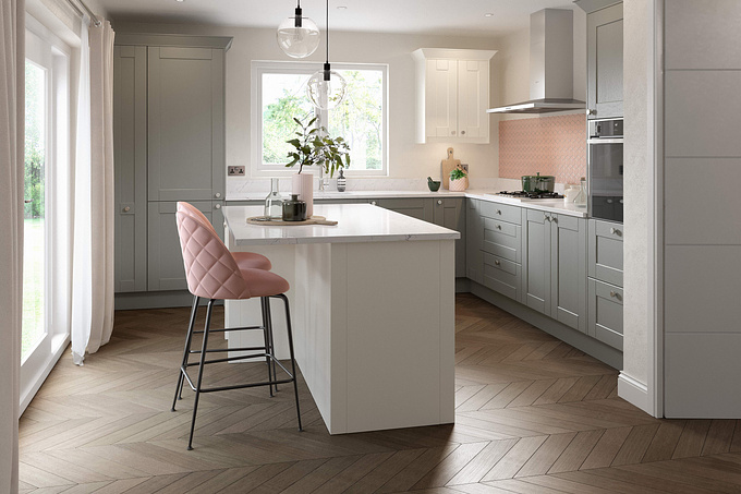 Another of our kitchen interiors, this time following an elegant refined pink and white trend. The client provided the layouts and cabinetry selections here so we just had to add a few carefully selected props and create the 3D. All images produced in-house using 3D Studio Max and rendered with Corona Renderer. Image composition and colour grades were completed in Fusion Studio 16 and additional tweaks and adjustments completed in Photoshop.

More kitchens from this set can be found here https://www.pikcells.com/portfolio/second-nature-kitchens