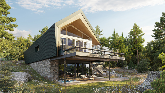Architectural 3d visualization project of a cottage village in Canada.