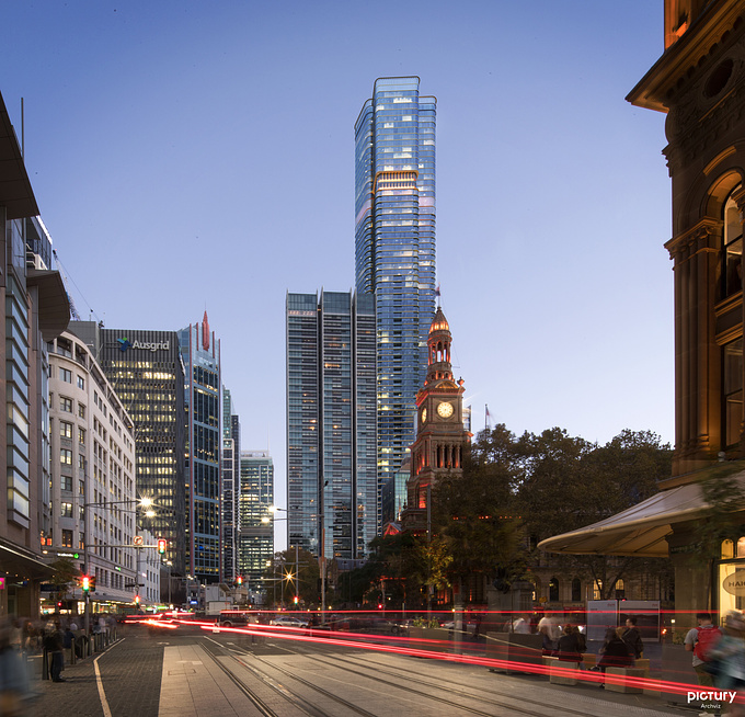 A slender pair of towers in Sydney that include a retail podium, residential apartments, and a premium hotel on a landmark site. Designed by SOM+Crone for the international competition of the Sydney's tallest residential tower.