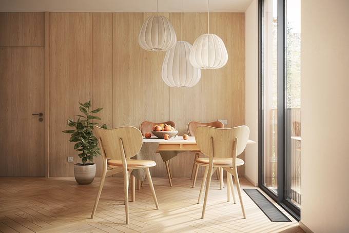 Recently completed Scandinavian Apartment project featuring natural material palette, light and cosy atmosphere.