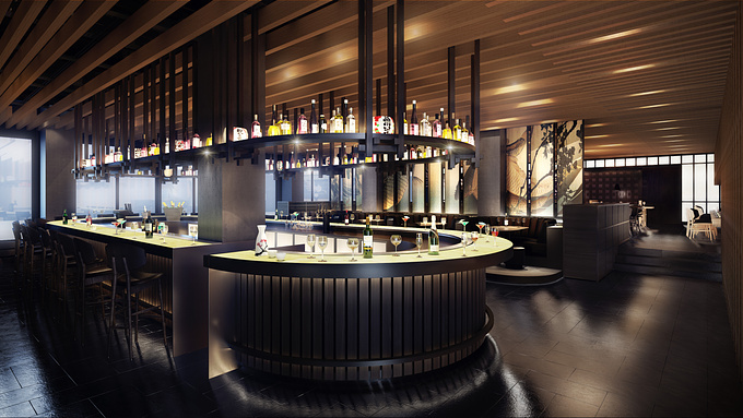 MdB3d - http://www.mdb3d.nl
Image made by MdB3d with help from CGrender for Concrete Architects Amsterdam. The Izakaya is part of their Roomers Hotel project in Munich.
We were told to keep most of the materials as dark as possible but with as much ambiance in the visual as well.
Image was made with 3dsmax 2016 with vray 3.30.04
Post production in Photoshop CC