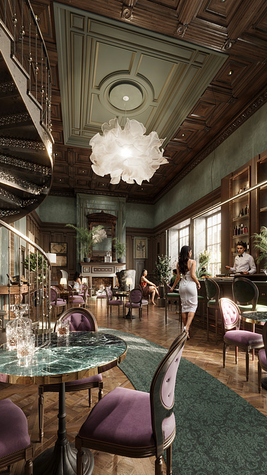 Sleek 3D Visualization of a Classic Elegant Restaurant Interior