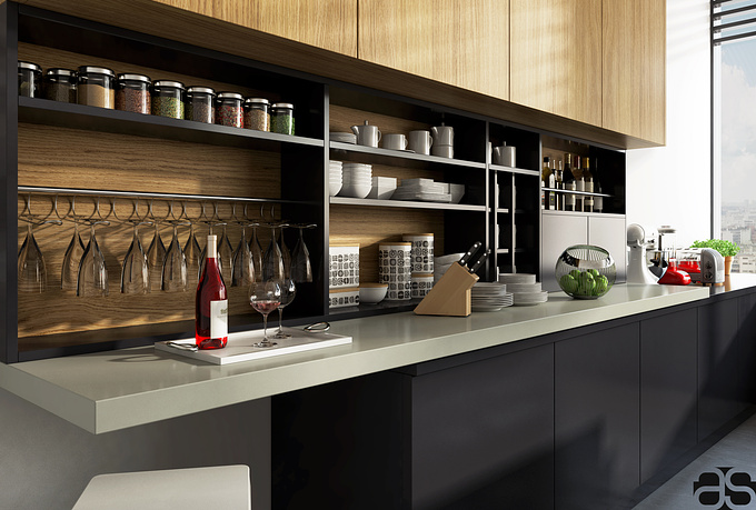 aksata studio - https://www.behance.net/aksatastudio
Personal project Grey Kitchen 
3ds max 2015 Vray 3.2 Photoshop CC