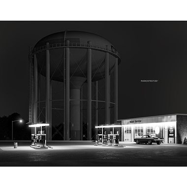 George Tice's Petit’s Mobil Gas Station, Cherry Hill, NJ 1974