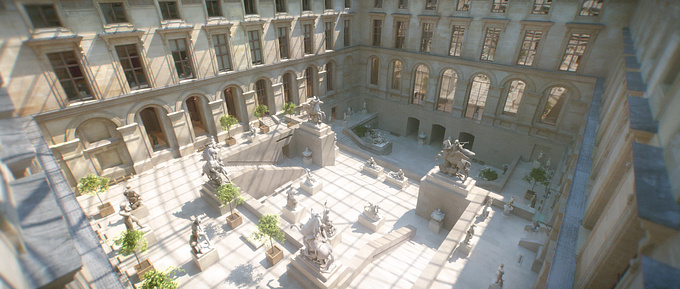 Jungler - http://https://vimeo.com/182609342
Short movie in which the Cour Marly in Louvre Museum were reproduced in full CG (architecture + scultpures).

Maya/Vray/Photoscan

Full movie here : https://vimeo.com/182609342