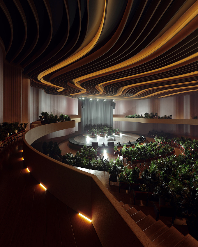 My version of the concert for the biocene that happened in Barcelona last month. Following the COVID-19 lockdowns, barcelona’s el liceu opera house has reopened with a concert to an audience of 2,292 potted plants. Based on this I created renderings to show in render of my own theatre design.