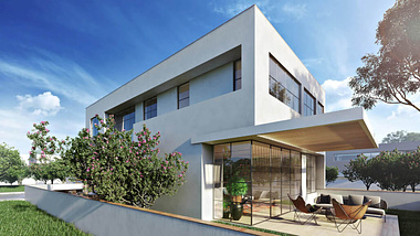 3D Rendering House View with Terrace
