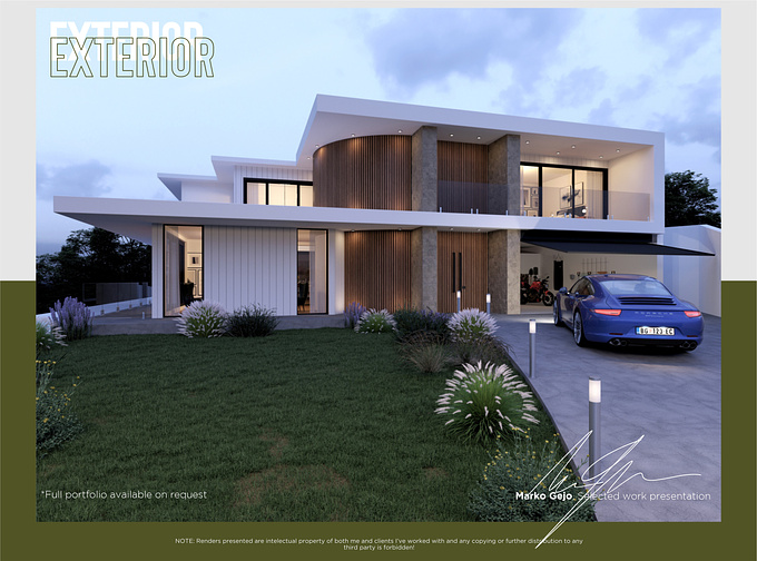 Exterior visual, single shot.

3Ds max, V ray rendering engine

Full Portfolio available on request.