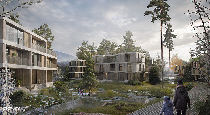 Holscher Nordberg
This project transformes a small norwegian village, into a modern satellite of greater Oslo.
The client wanted to combine the existing qualities of great nature with a modern urban condition, creating the perfect living conditions.