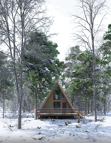 Woodland Cabin - Winter Scene
