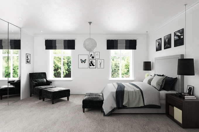 Just practicing interior design style for black and white bedroom