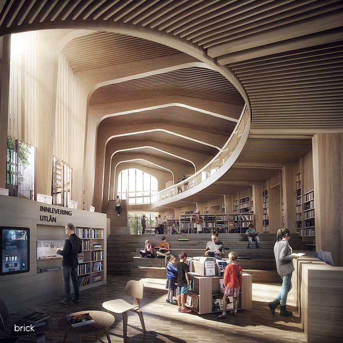 Architectural visualization for Helen & Hard's library design.