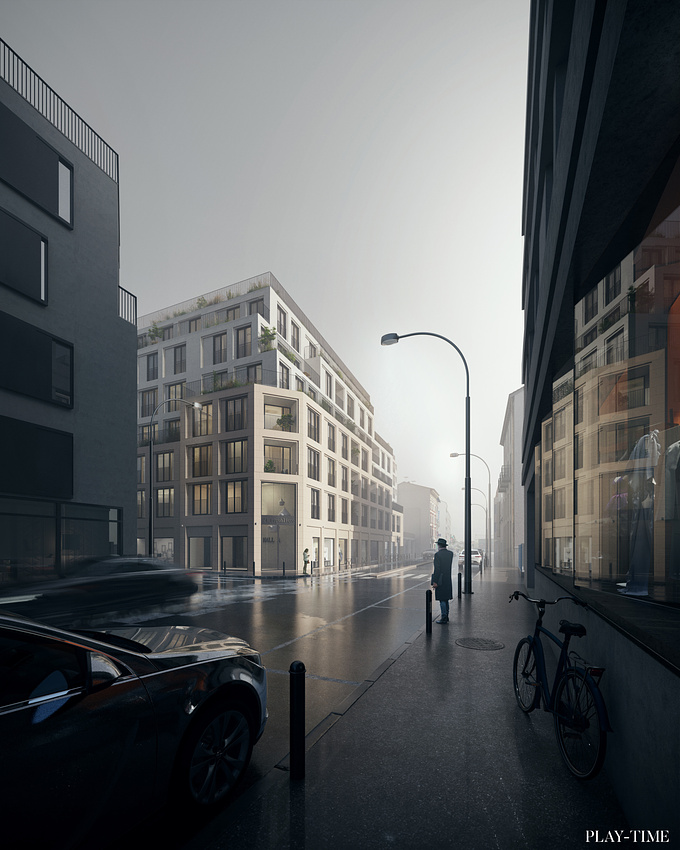 Foggy morning.
Residential building in Romainville designed by Studio Petra