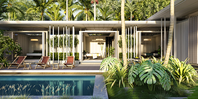  - http://
Exterior pool-deck-rooms scene from beach house located in Santa Teresa, Costa Rica. 

Image for BGS Architecture. 

Software used: Vectorworks+C4D Physical Render