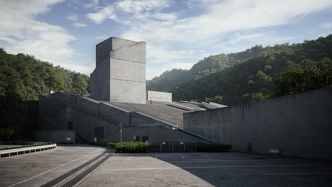 I've been studying the works of Japanese architect Tadao Ando. I liked this building a lot, so I decided to recreate it in 3D while maintaining the architect's vision and the details of the aged concrete seen throughout most of the architect's work.