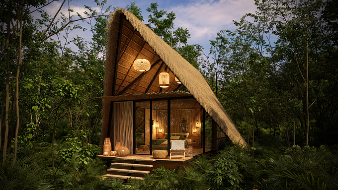 Rendering for Kapok, an eco-hostel located in Bacalar, Mexico.