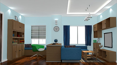Amarican Room entrior Design in blue theme