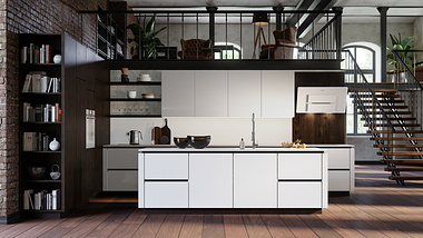 Minimalistic and spacious kitchen’s 3D visualization