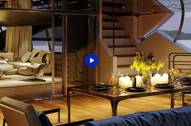 Super yacht interior 3d visualization and animated video by Lunas rendering company