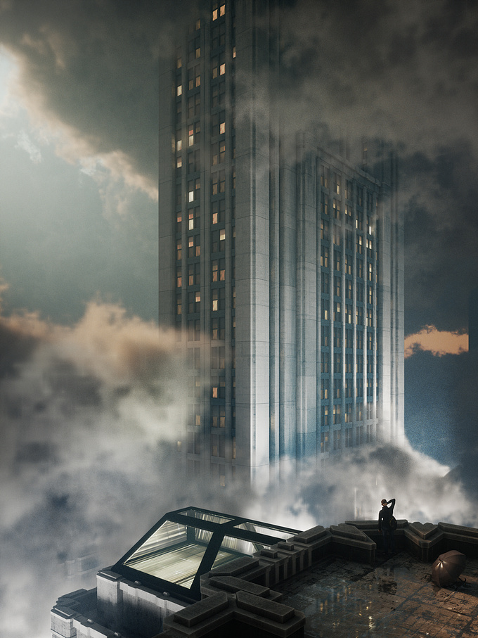 Image done for the d2Chalange. Subject was the Architect and Illustrator Hugh Ferriss. The image illustrates a Metropolis that expands in the clouds.