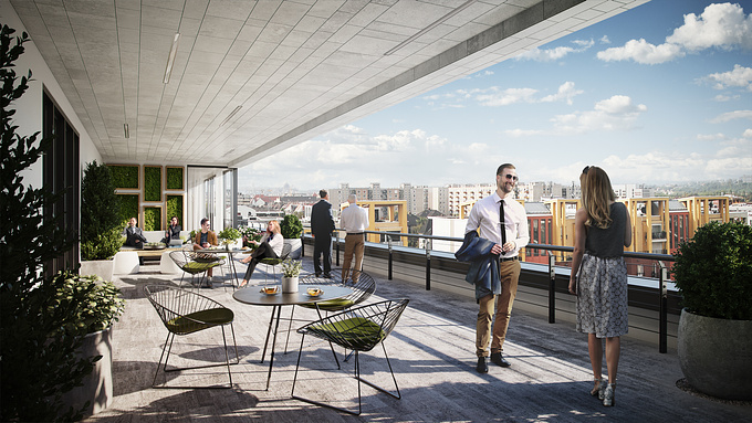 ZOA Studio - https://zoa3d.com
We are happy to show you this great Terrace shot of a new Office Development by Skanska Hungary in Budapest. Our CG Director Dorka SOMLÓI and CG Artist Botond SASS made sure to have a great light distribution and a chilly feel to it. Architect: Paulinyi-Reith & Partners.