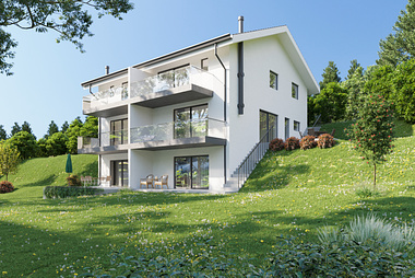 Exterior visualization of a modern residence​​​​​​​ in Switzerland