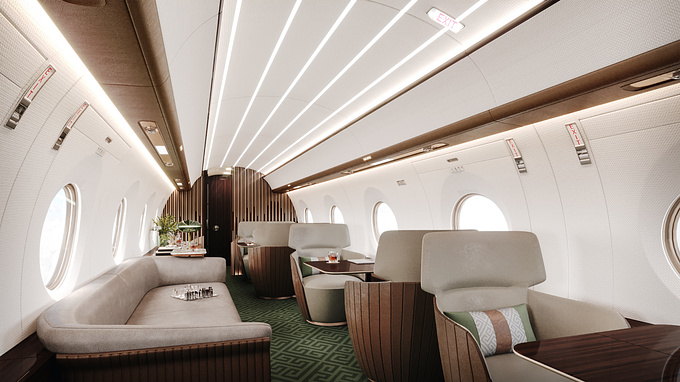 Custom interior concept design for a Gulfstream G650 Private Jet by Aurora Saboir