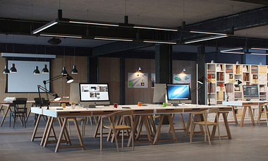 3D interior rendering series of a factory workshop space