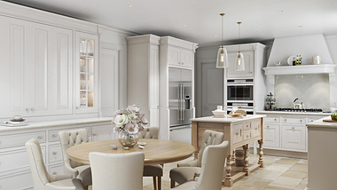 3D Architectural Rendering of a Kitchen in Shades