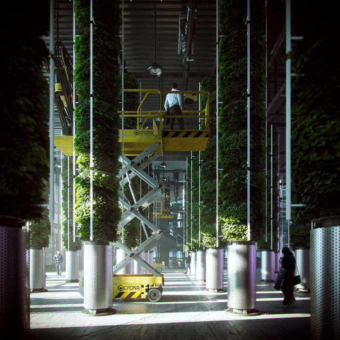 https://duyphan.squarespace.com/
Designer / Architect: Duy Phan

Personal / Commissioned: Personal Project

Location: Melbourne Australia

The still images below represent the internal space of an indoor urban farming system.
With vertical planter cover multiple “pipes” columns, the fresh vegetable production not only acts as organic food contributor but public educational space in order to rise urbanist awareness of cities food lacking future.